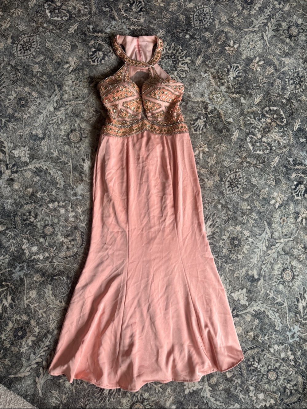 Bicici & Coty Beaded Halter Evening Dress in Blush Pink